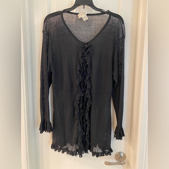 Doncaster Sweaters Doncaster Linennylon Open Weave Ruffled Cardigan